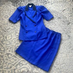 Gregory Designs Vintage Two Piece Skirt Suit Set Blue & Black 16